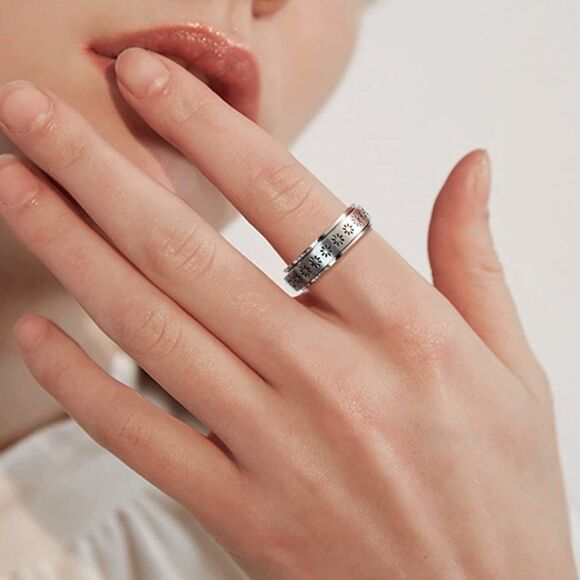 316L Stainless Steel Daisy Flower Fidget Anxiety Stress Relieving Spin Ring - Picture 3 of 4